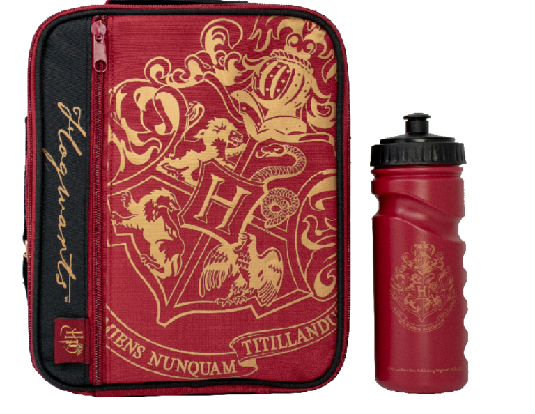 Harry Potter 2 Pocket Lunch Bag Bottle Set Burgundy Crest