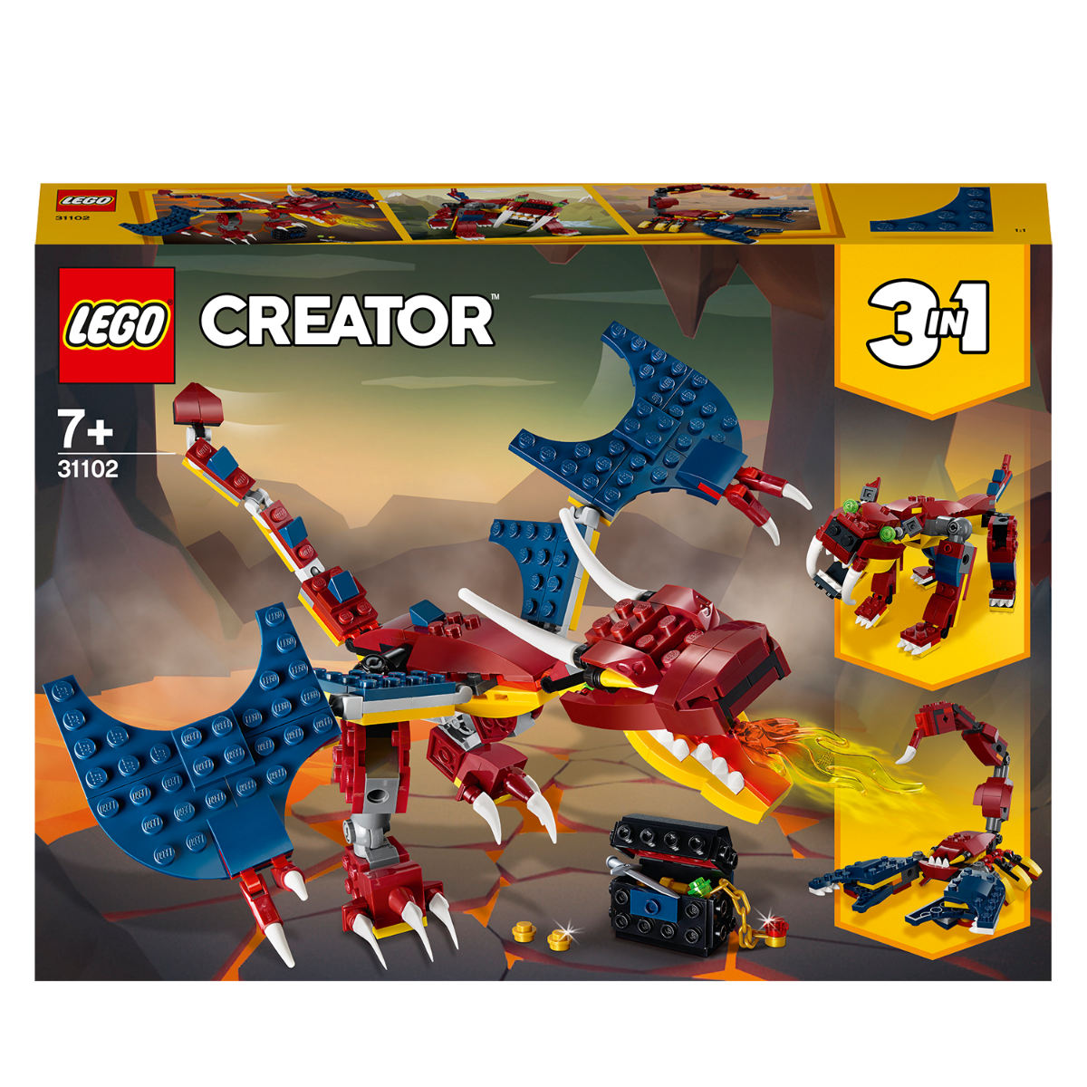 LEGO Creator 3in1 Fire Dragon Tiger Buildable Toy Set 31102