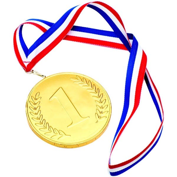 Gold No1 Medal 100mm with Red, White & Blue Ribbon