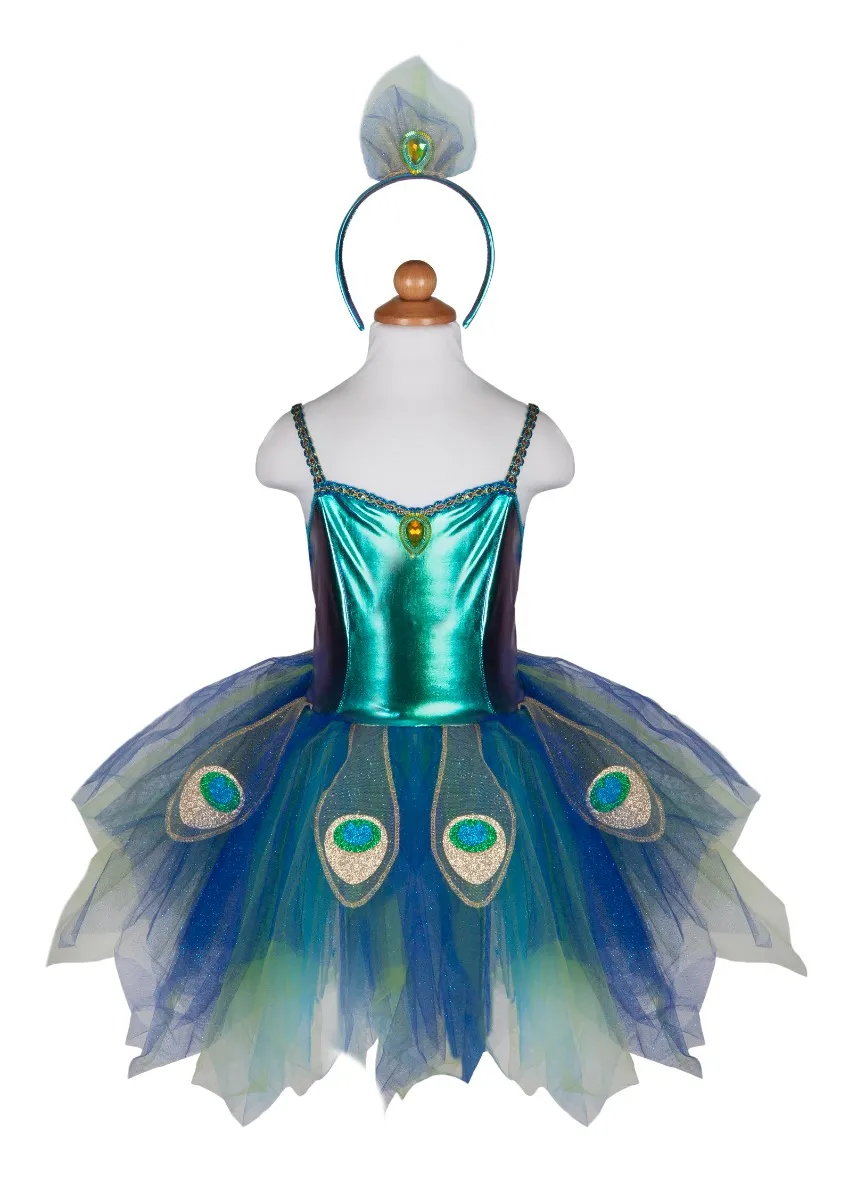Image of Pretty Peacock Dress with Headband, Size Us 5-6 Years