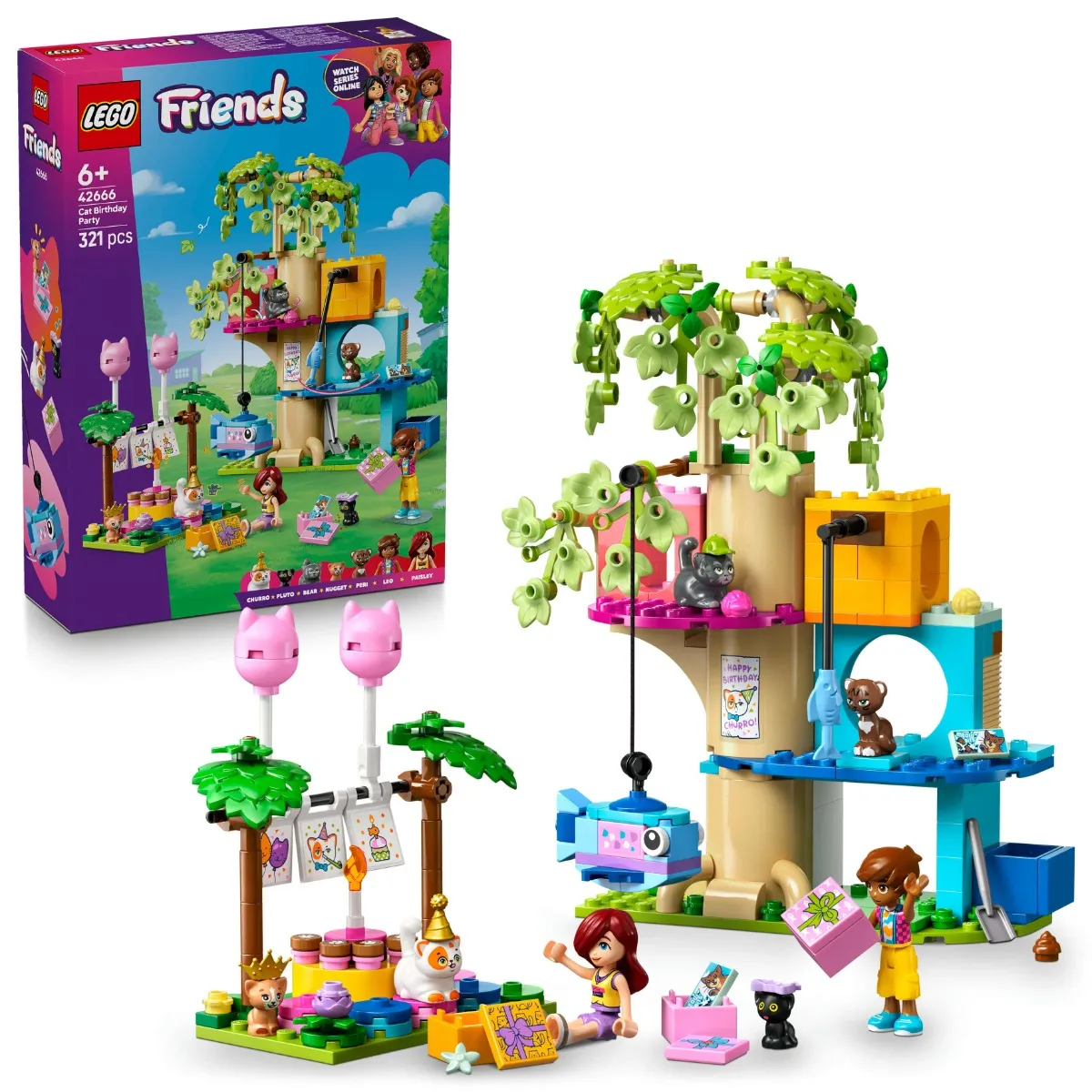Image of LEGO® Friends Cat Birthday Party & Tree House Building Kit Toy 42666