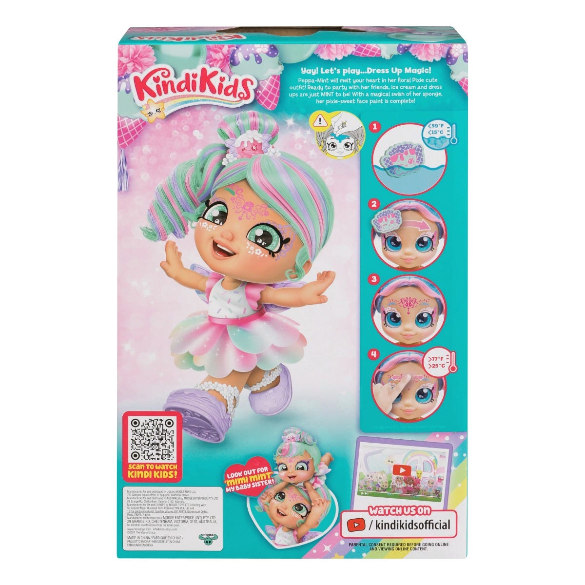 Kindi Kids Dress Up Magic Peppa Mint Pixie Face Paint Reveal Doll