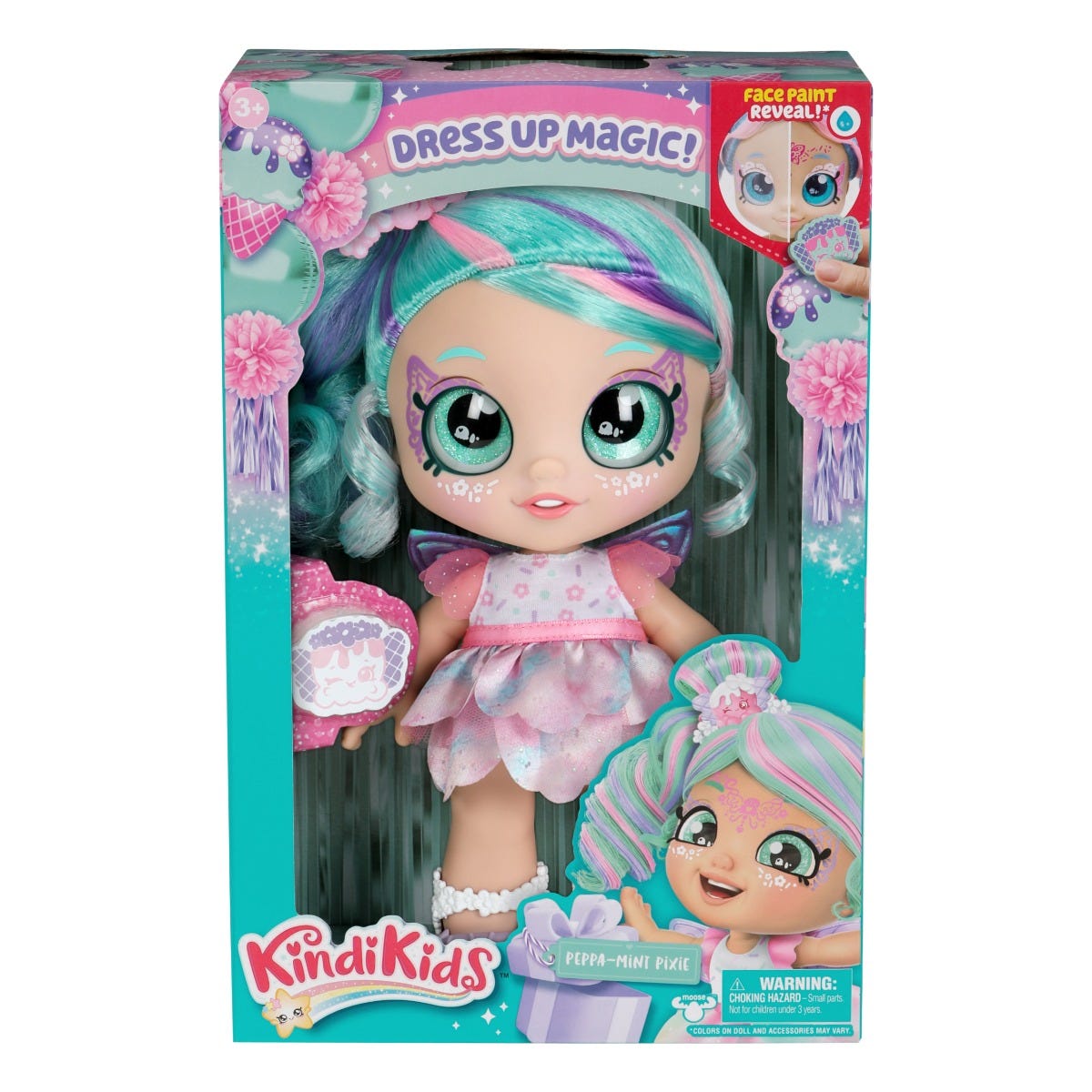 Kindi Kids Dress Up Magic Peppa Mint Pixie Face Paint Reveal Doll