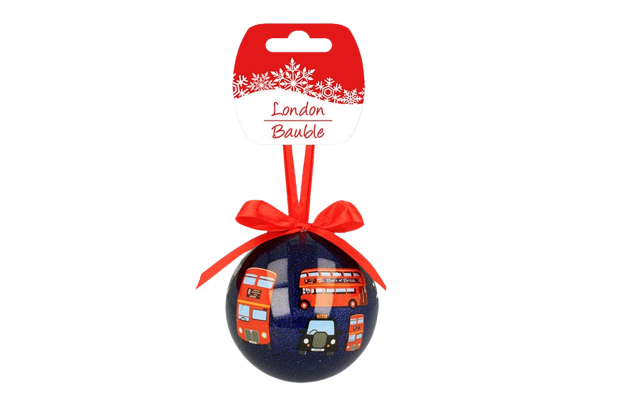 London Christmas Taxi Bus 100mm Glitter bauble