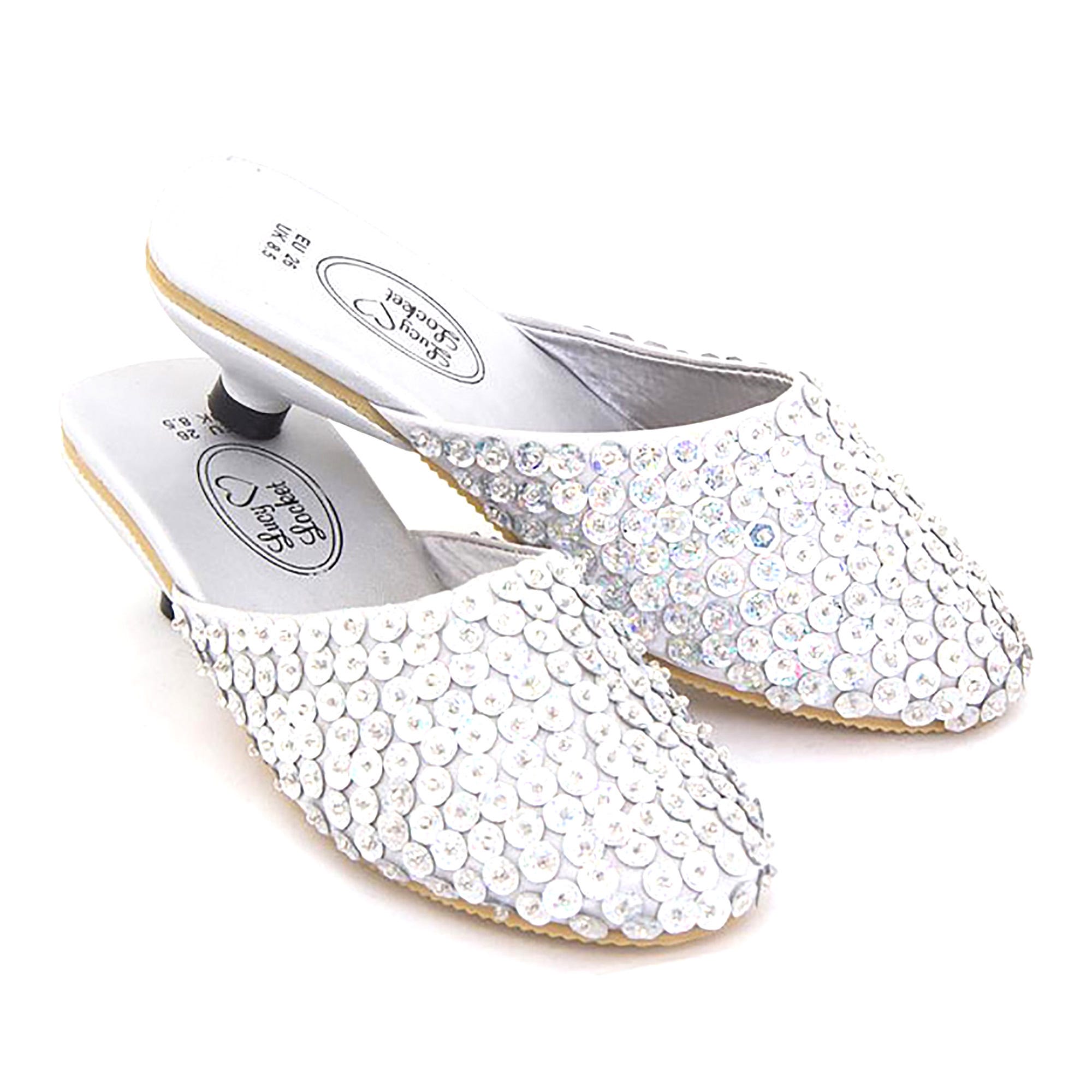 Lucy Locket Sequin Mules Silver Size 34
