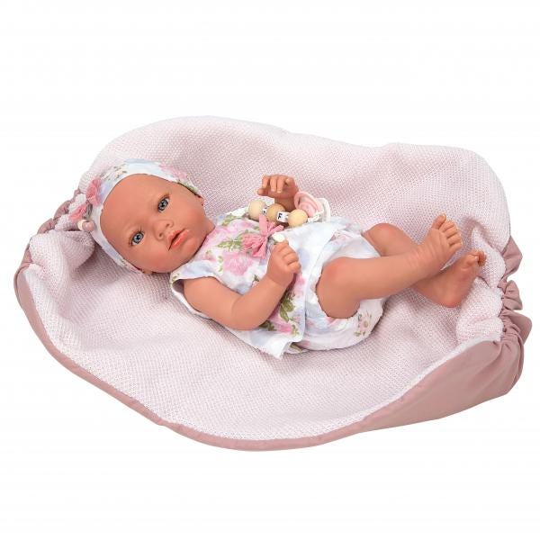 Baby Arias Reborn Doll with a Pink Blanket (28cm)