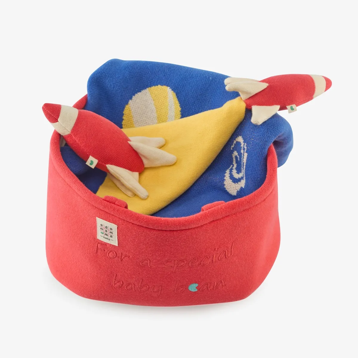 Image of Blanket, Rattle, Cuddle Cloth & Red Basket 4 Pcs Gift Sets