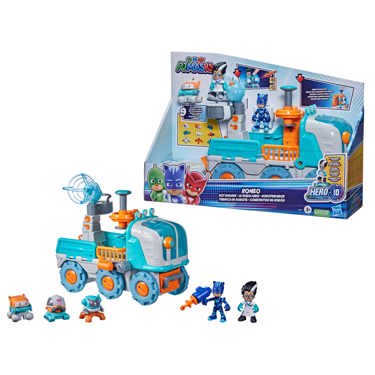 Pj Masks Romeo Bot Builder Pre School Toy 2 In 1 Romeo Vehicle And Robot Factory Playset With Lights And Sounds For Children Aged 3 And Up