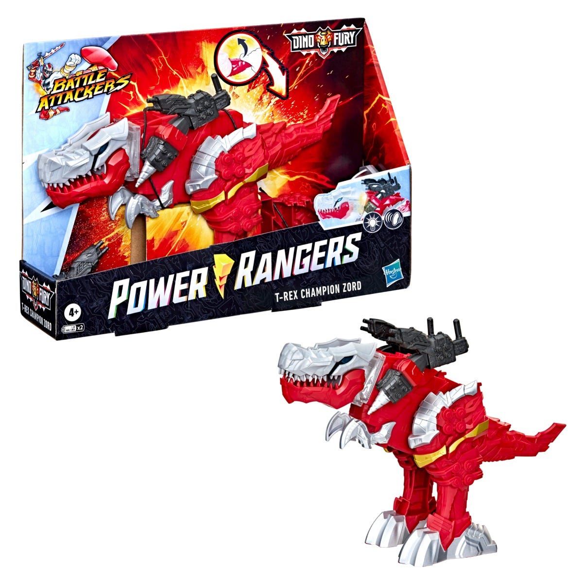 Power Rangers Battle Attackers Dino Fury T-Rex Champion Zord Action Figure.
