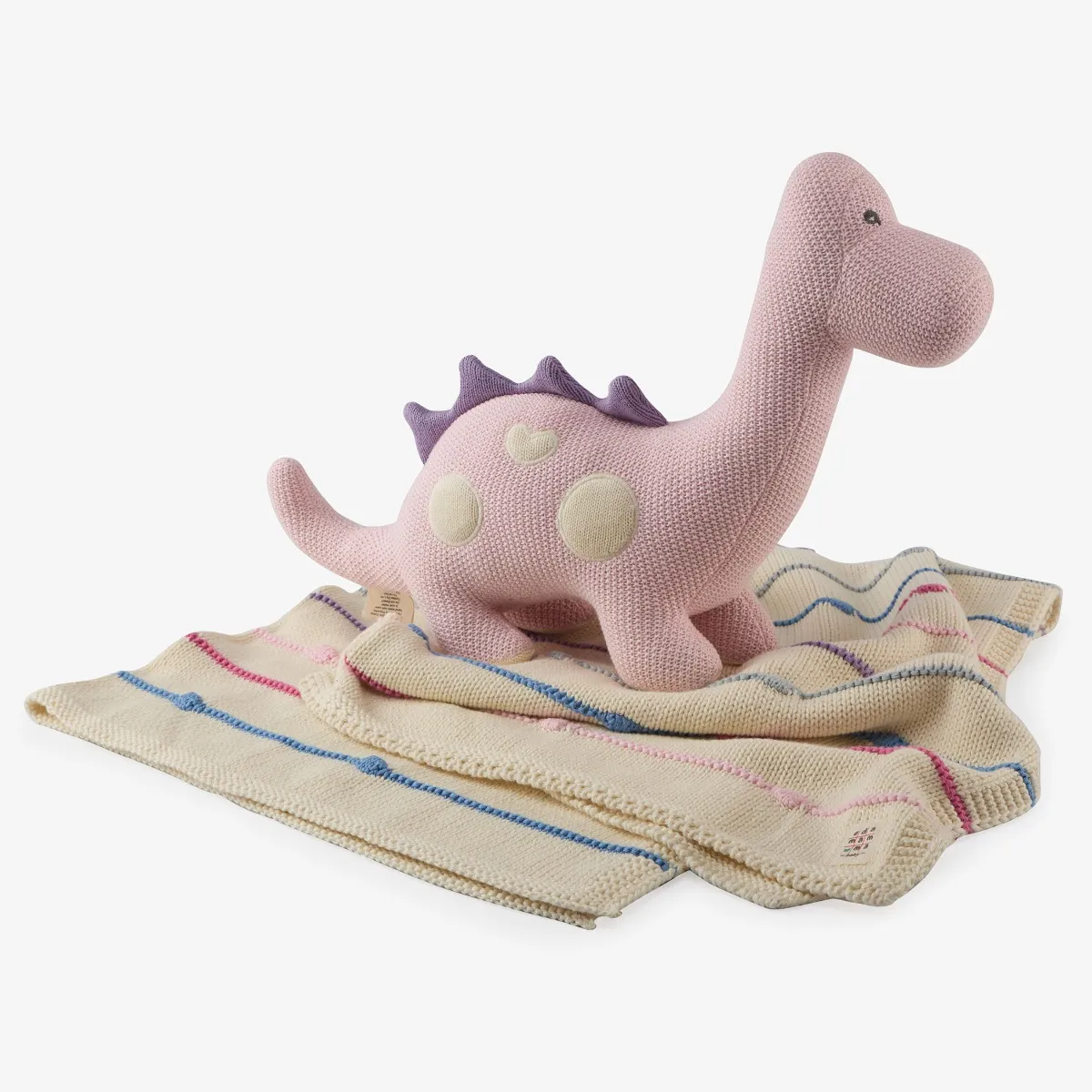 Image of Flat Knit Blanket With Purple Dino Toy
