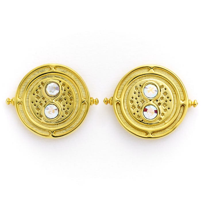 Harry Potter Sterling Silver Gold Plated Time Turner Stud Earrings With Crystal Elements