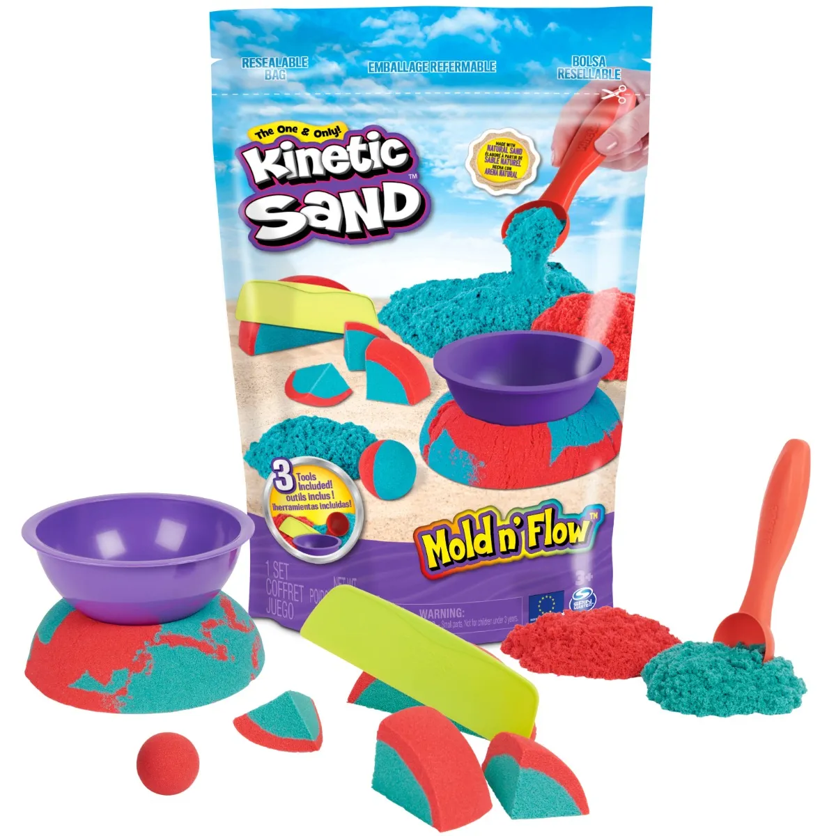 Kinetic Sand Mold n Flow Red and Teal Play Sand