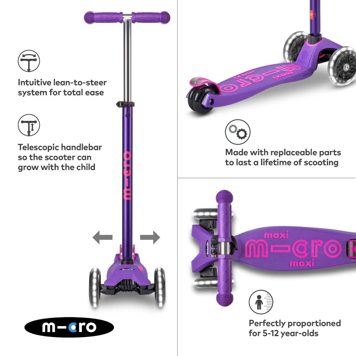 Micro Scooter Maxi Deluxe LED Purple