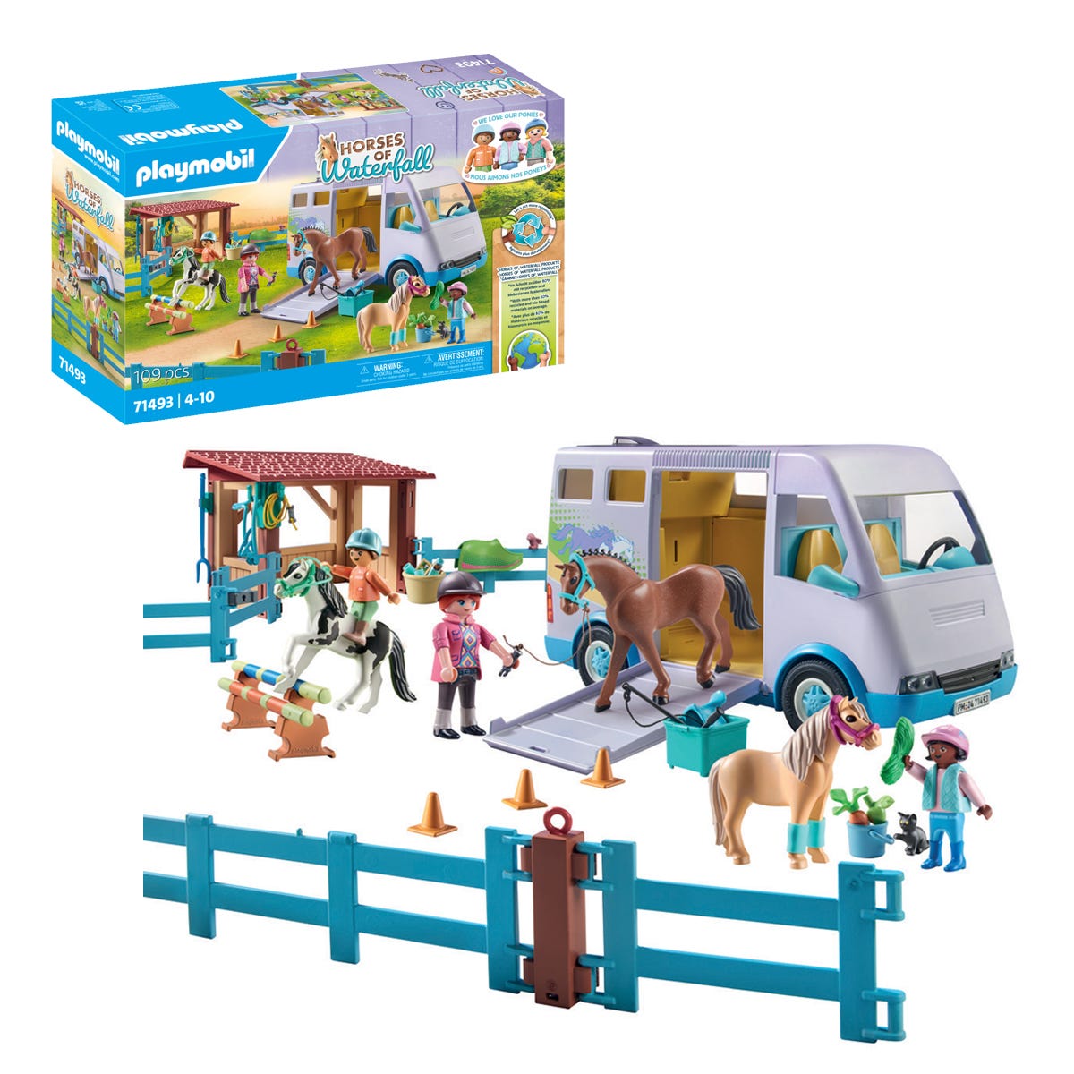 Playmobil 71493 Horses Of Waterfall Mobile Riding School With Transporter
